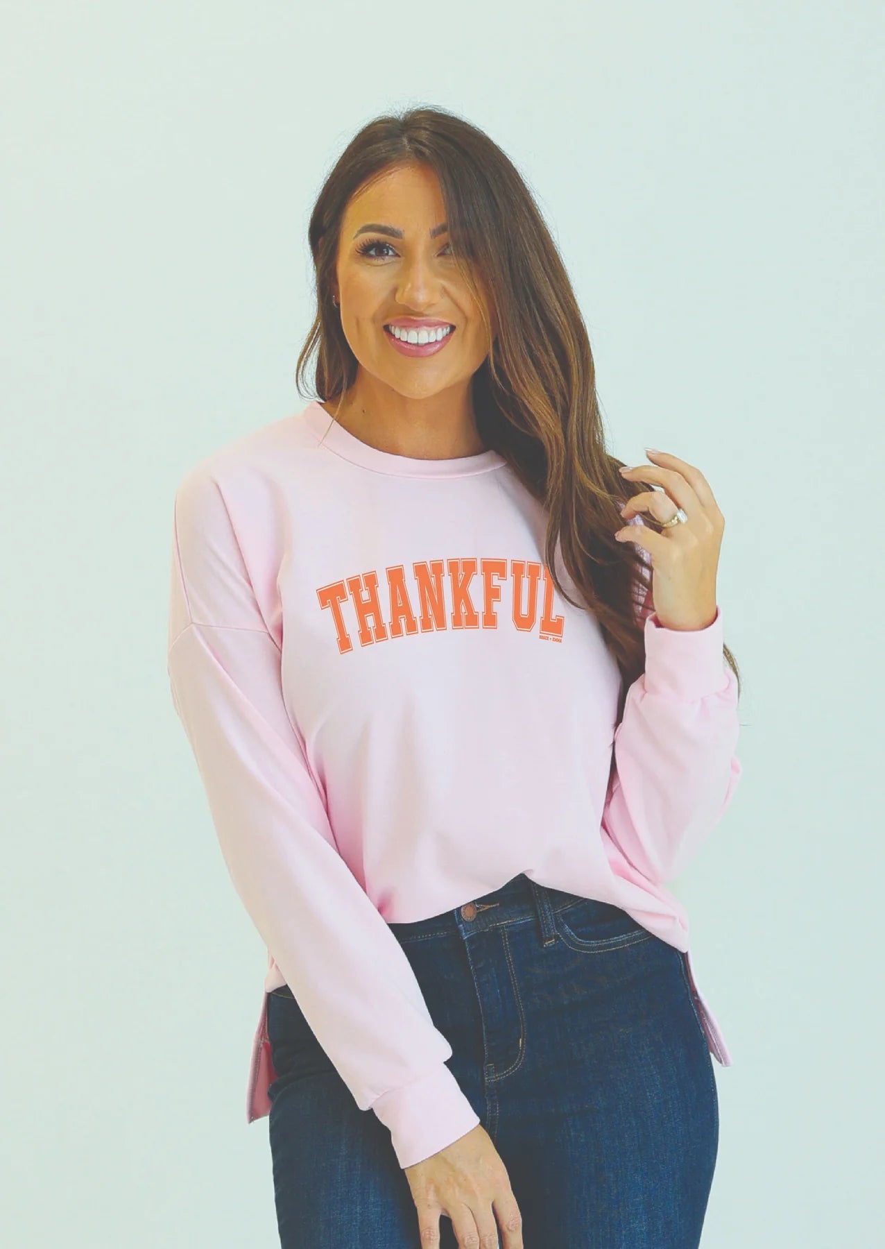 Southern Grace Thankful Light Weight Pink Long Sleeve Shirt