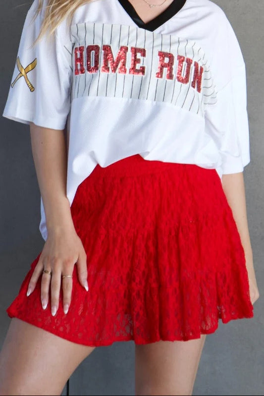 Grace+Emma Lace Skirt with Shorts, Red
