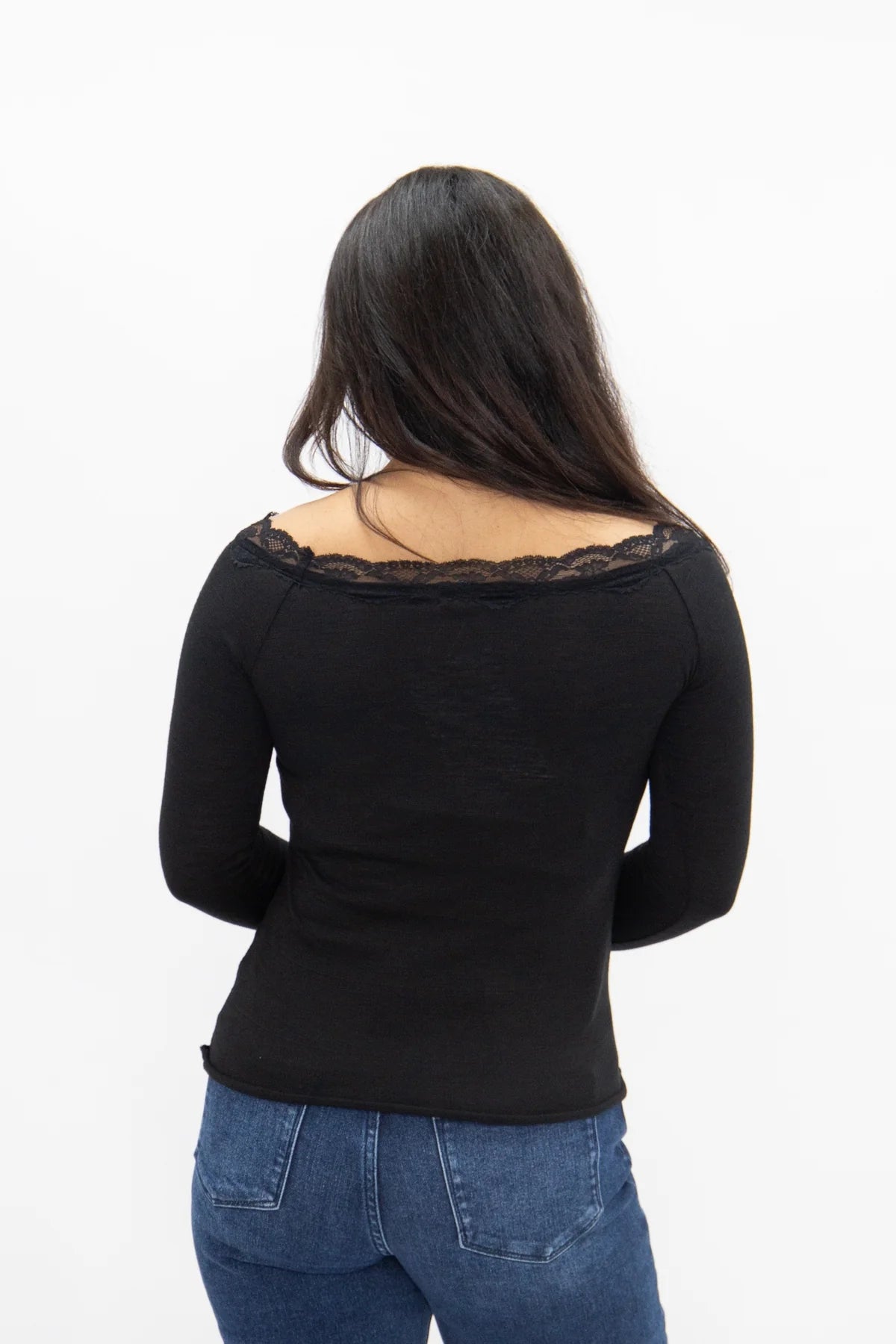 Grace+Emma Long sleeve Off-the-Shoulder Top with Lace Trim