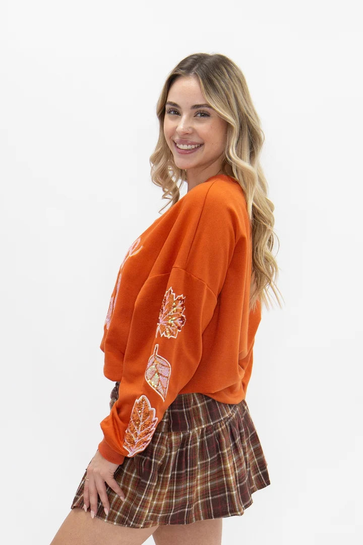 Southern Grace Orange Hello Fall Long Sleeve Top