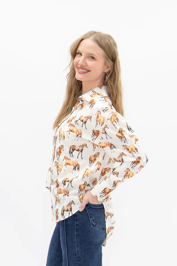 Grace & Emma Kathryn Button-Up, Horse Print