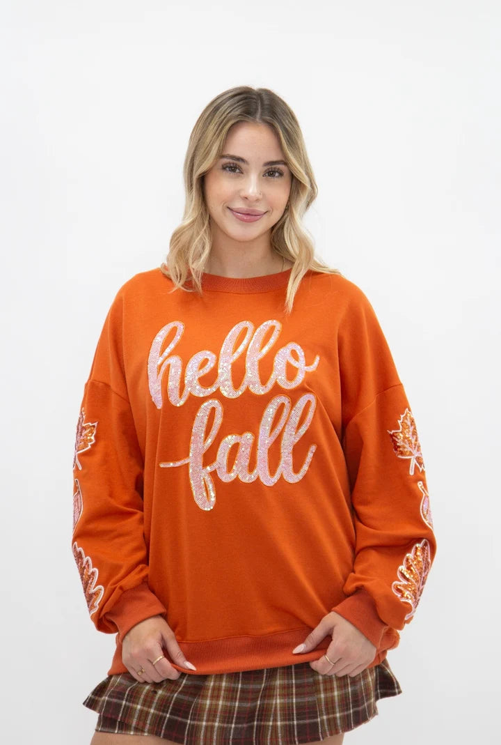Southern Grace Orange Hello Fall Long Sleeve Top