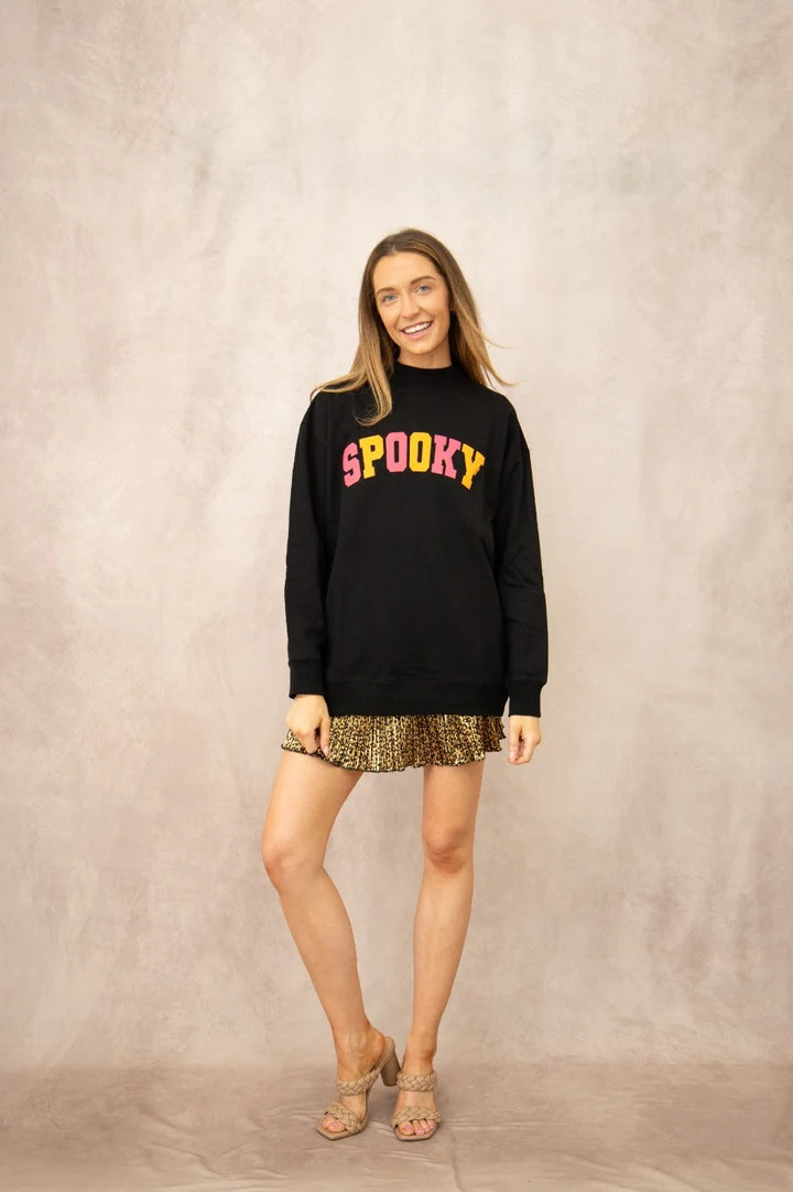 Southern Grace Spooky Black Mock Neck Lightweight Sweatshirt