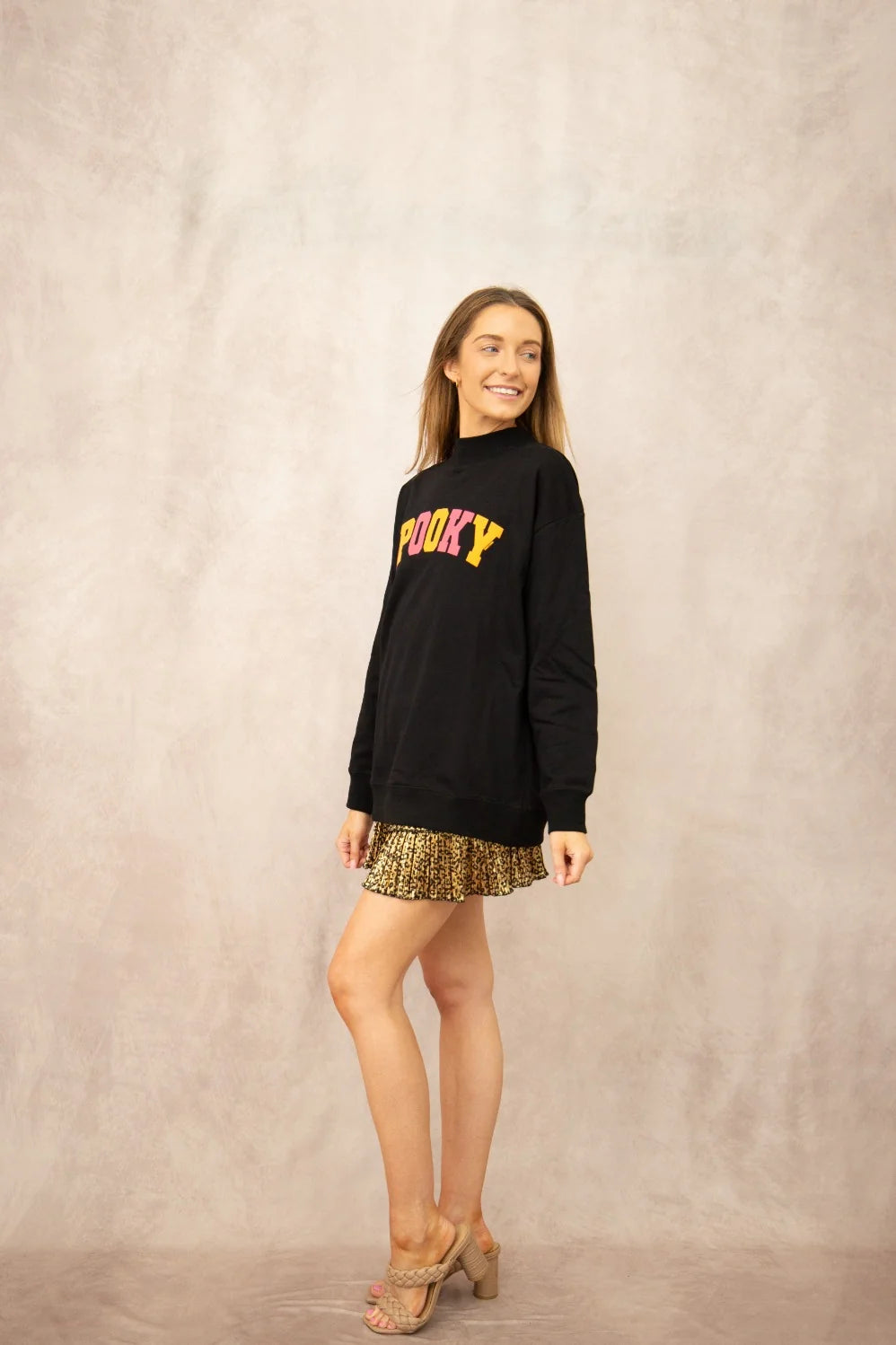 Southern Grace Spooky Black Mock Neck Lightweight Sweatshirt