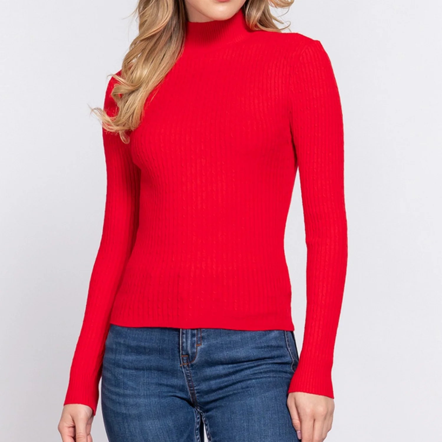 Mock Neck Ribbed Sweater