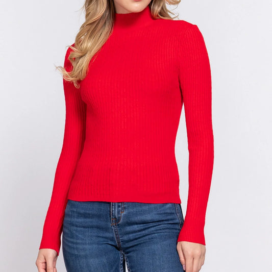 Mock Neck Ribbed Sweater