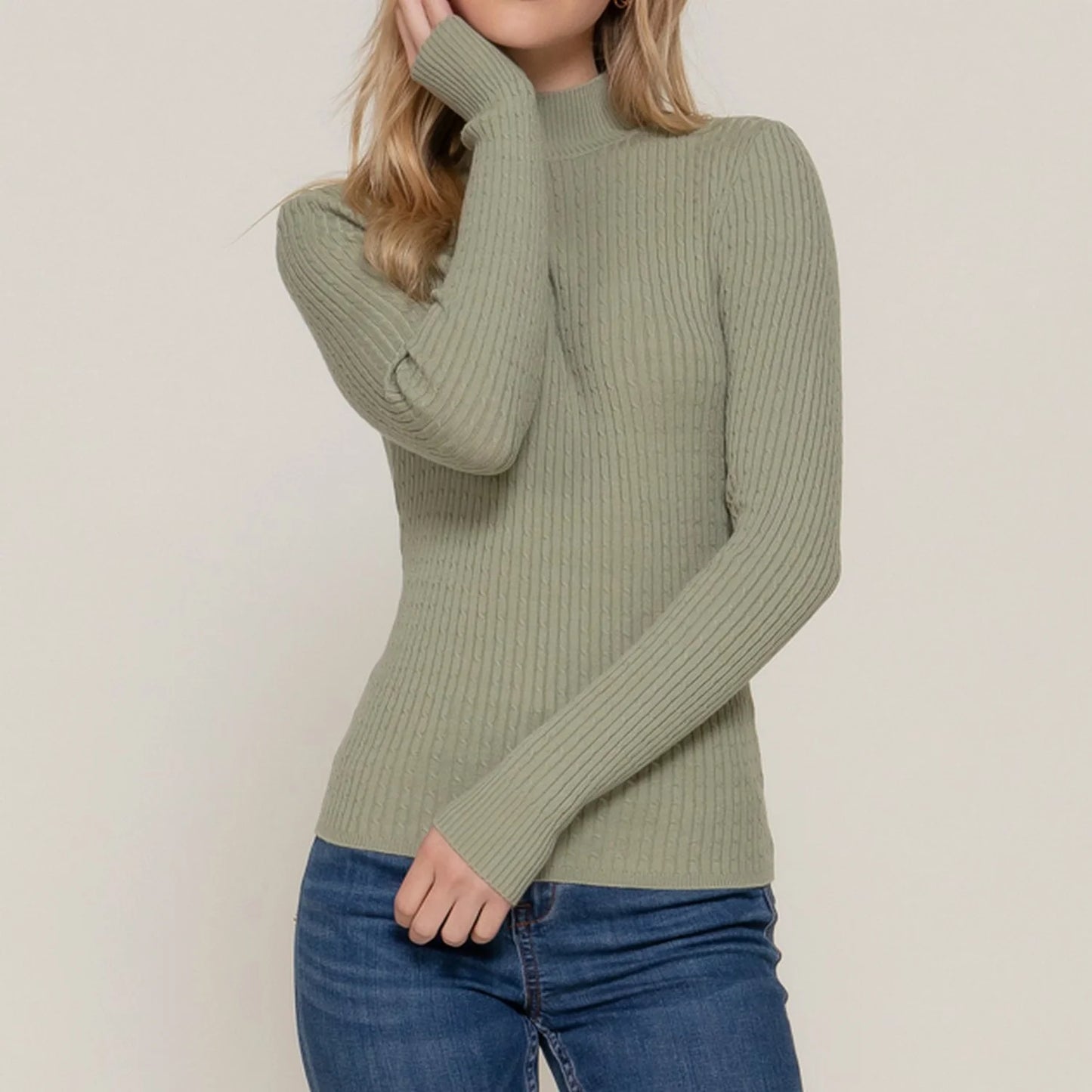 Mock Neck Ribbed Sweater