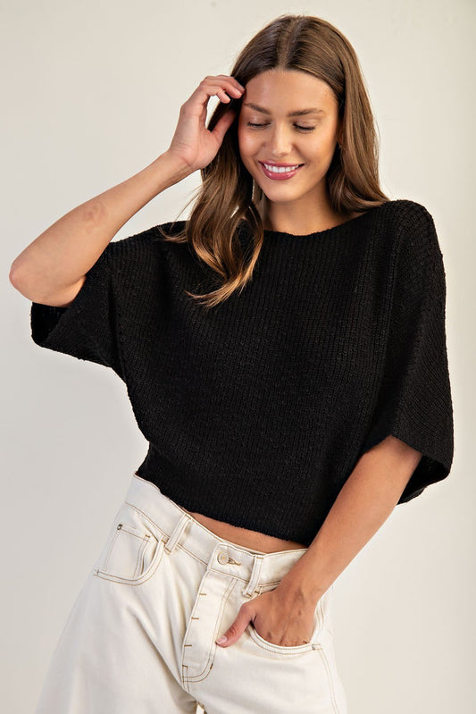 Cropped Half Dolman Sleeve Knit Sweater