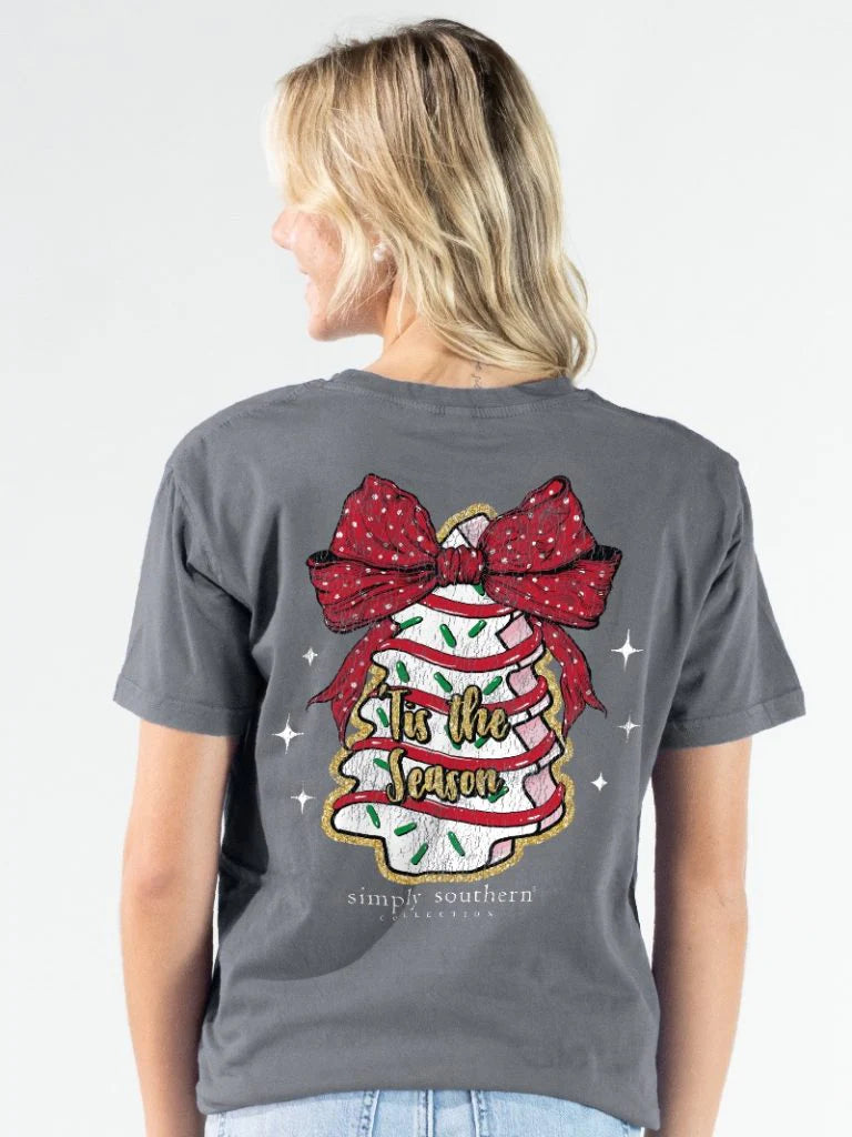 Simpy Southern Tis The Season Christmas Tree Cake Washed Grey T-Shirt