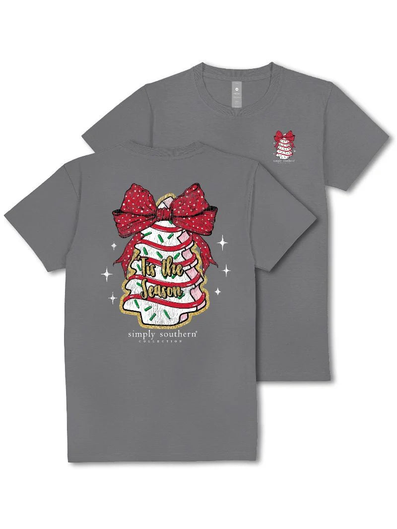 Simpy Southern Tis The Season Christmas Tree Cake Washed Grey T-Shirt
