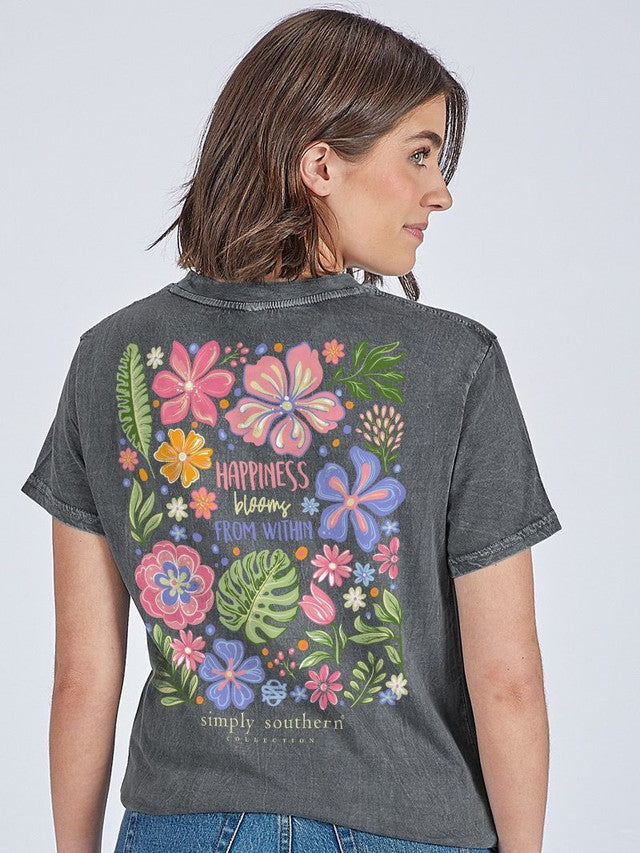 Simply Southern Happiness Blooms Grey T-Shirt