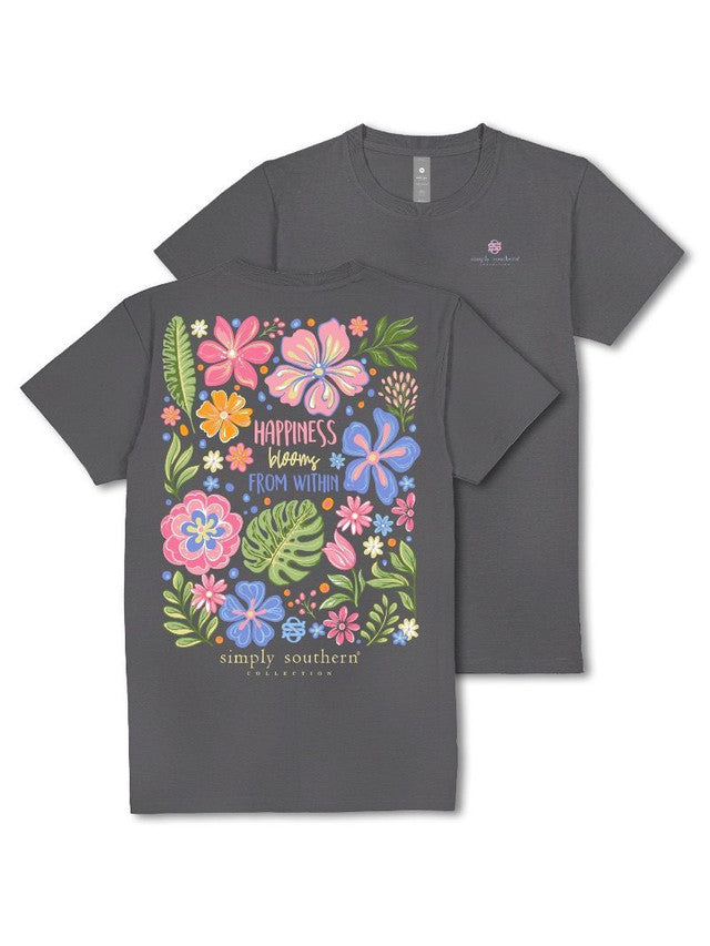 Simply Southern Happiness Blooms Grey T-Shirt