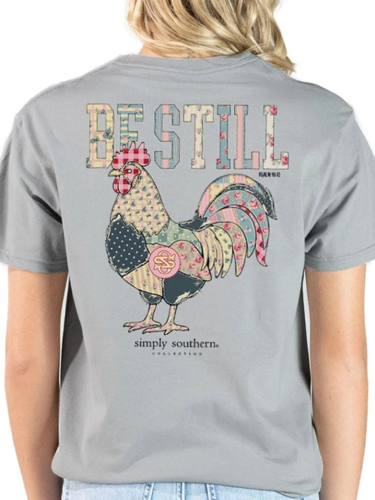 Simply Southern Grey T-Shirt- Be Still Chicken