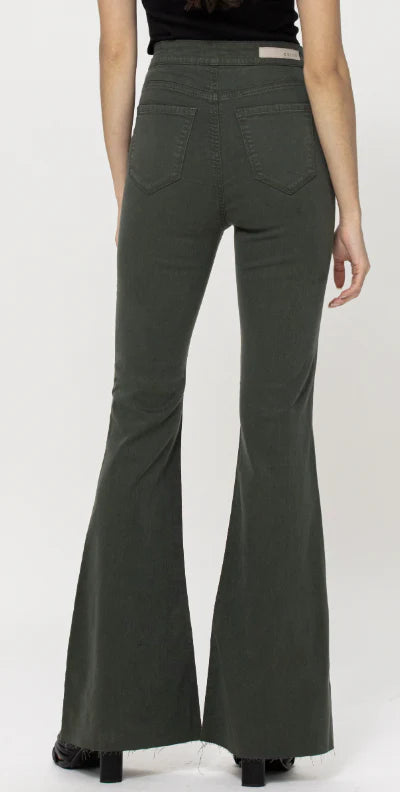 Women's Cello Forest Green High Rise Skinny Super Flare Jeans