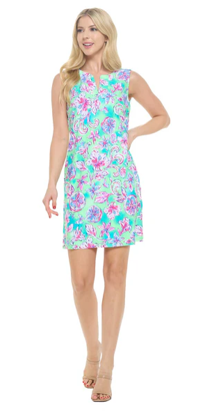 Emma Split Neck Floral Lime Dress