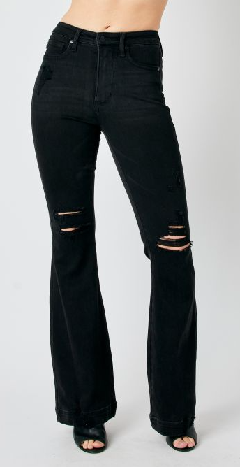 Judy Blue Black High Waist Tummy Control Destroy Flare Jeans