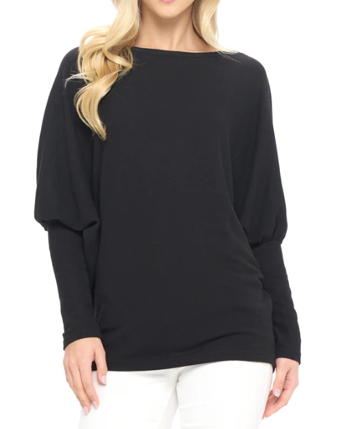 Black Jayleen Cuffed Sleeve Knit Top