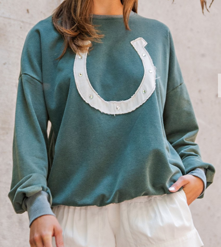 Rain Forest Green Snow Washed Horseshoe Sweathirt