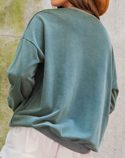 Rain Forest Green Snow Washed Horseshoe Sweathirt