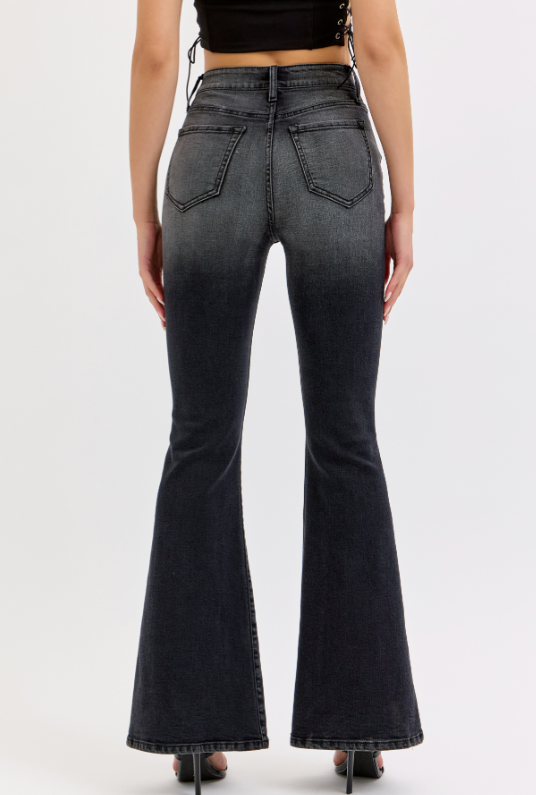 Cello Washed Black High Rise Flare Jeans