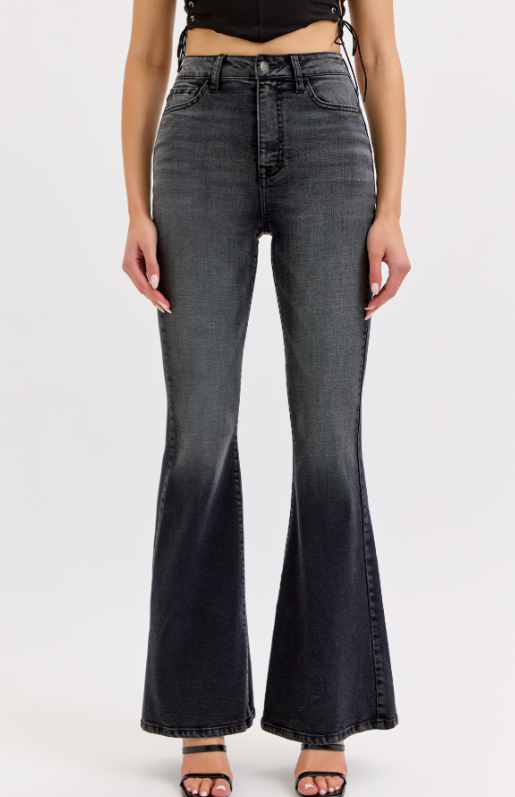 Cello Washed Black High Rise Flare Jeans