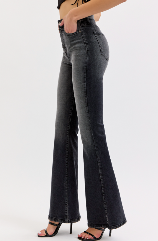 Cello Washed Black High Rise Flare Jeans
