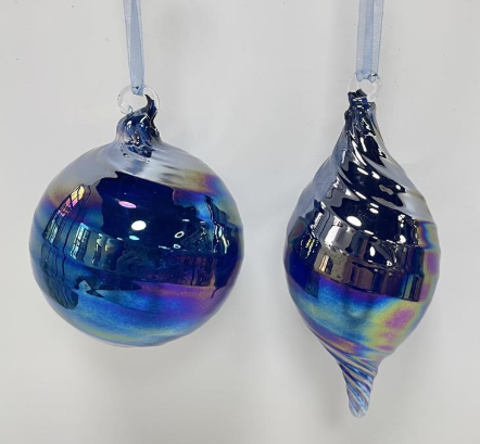 Royal Blue Swirl Pattern Glass Ornaments