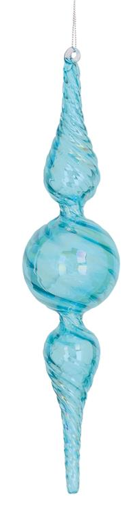 Blue Swirl Pattern Glass Finial Ornament