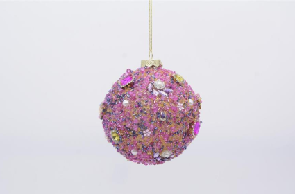 Small Rose Pink/Multi Pearl & Bead Round Ornament