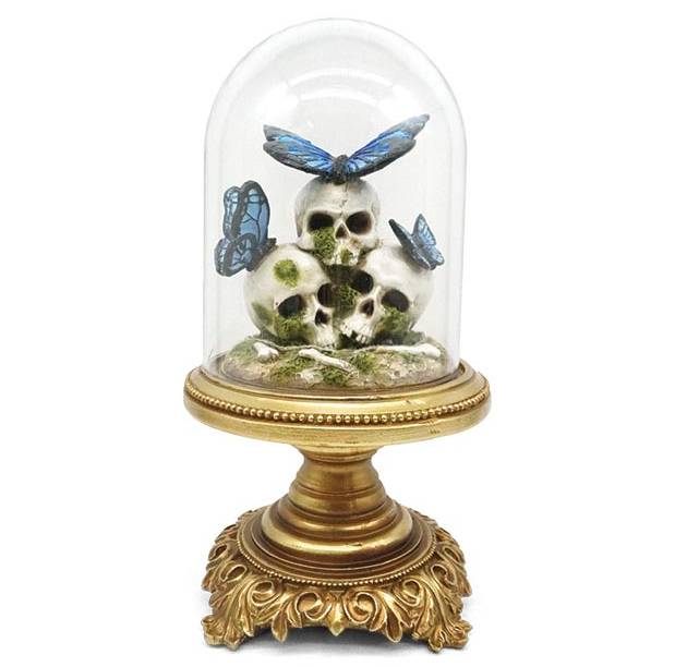 Skull With Butterflies Table Decor
