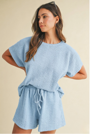 Textured Knit Loose Fit Top & Shorts Set
