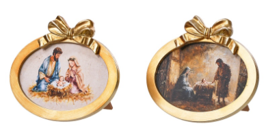 Wooded Oval Nativity Gold Framed