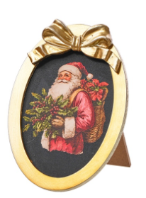 Wood Santa/Wreath Gold Trim Picture