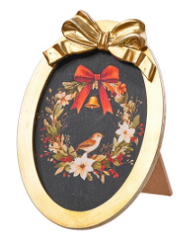 Wood Santa/Wreath Gold Trim Picture