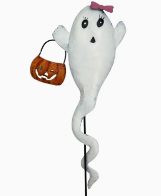 Curly Metal Ghost Stake w/ Bow Halloween Decor