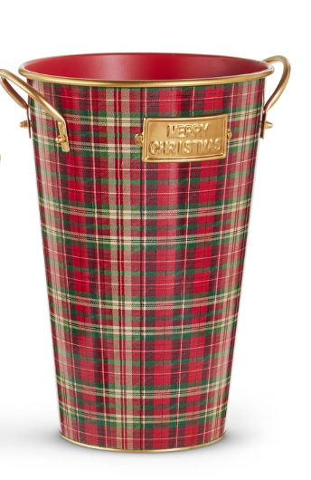 Red, Green and Gold Plaid Bucket Decor