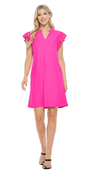 Tracy Solid Color Ruffle Cap Sleeve Dress