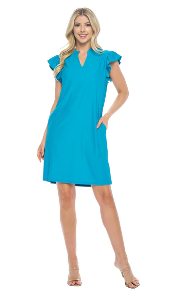 Tracy Solid Color Ruffle Cap Sleeve Dress