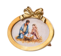 Wooded Oval Nativity Gold Framed