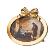 Wooded Oval Nativity Gold Framed