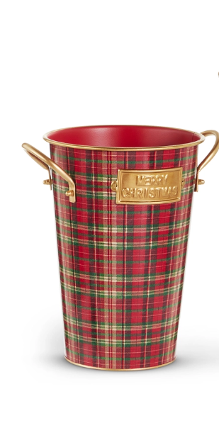 Red, Green and Gold Plaid Bucket Decor