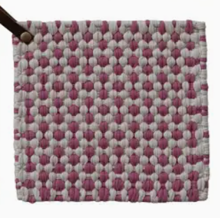 Hazel Mazel Cotton Crocheted Pot Holder With Leather Loop