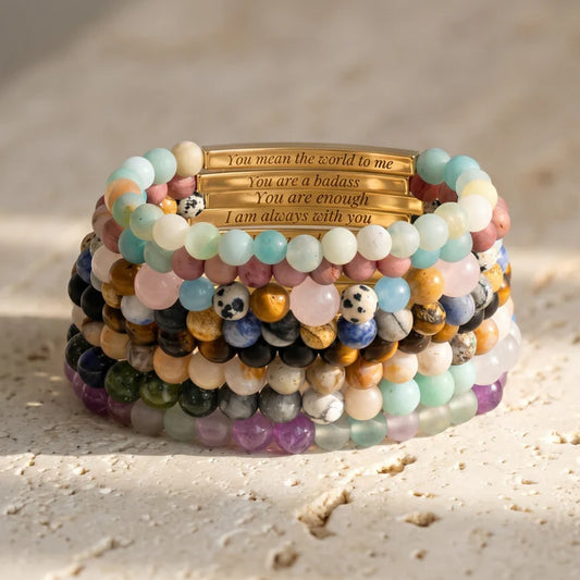 Secret Message Stone Bracelets- You Mean The World To Me