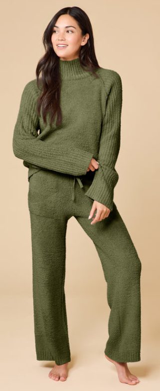 Softies Marshmallow Rib Mock Neck with Long Pant Set- Olive