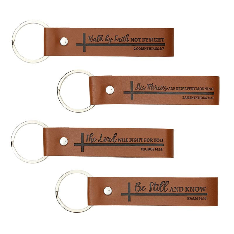 Brown Leather Faith Keychains