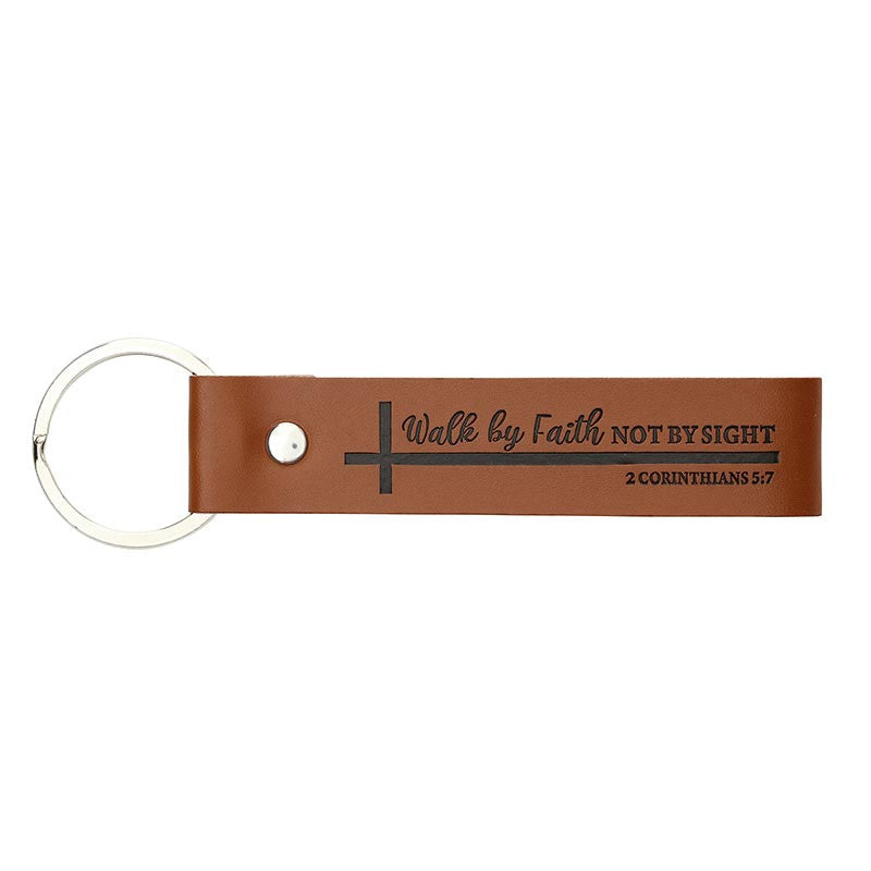 Brown Leather Faith Keychains