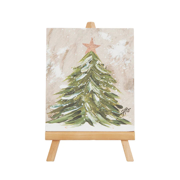 Small Wooden Christmas Tree Canvas Picture On Easel