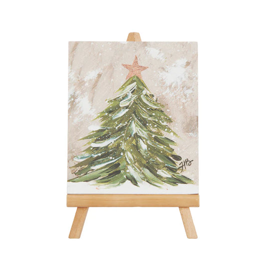 Small Wooden Christmas Tree Canvas Picture On Easel