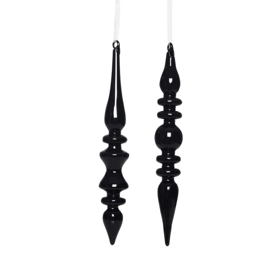 Glass Long Ornate Black Ornaments