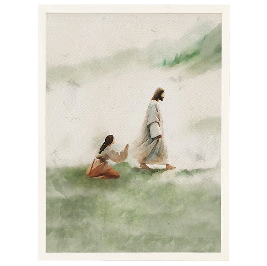 Jesus Woman Healed Wood Framed Picture